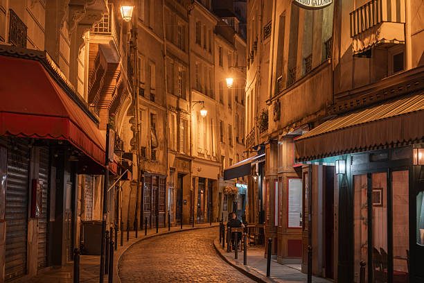 A quiet Parisian street at twilight
